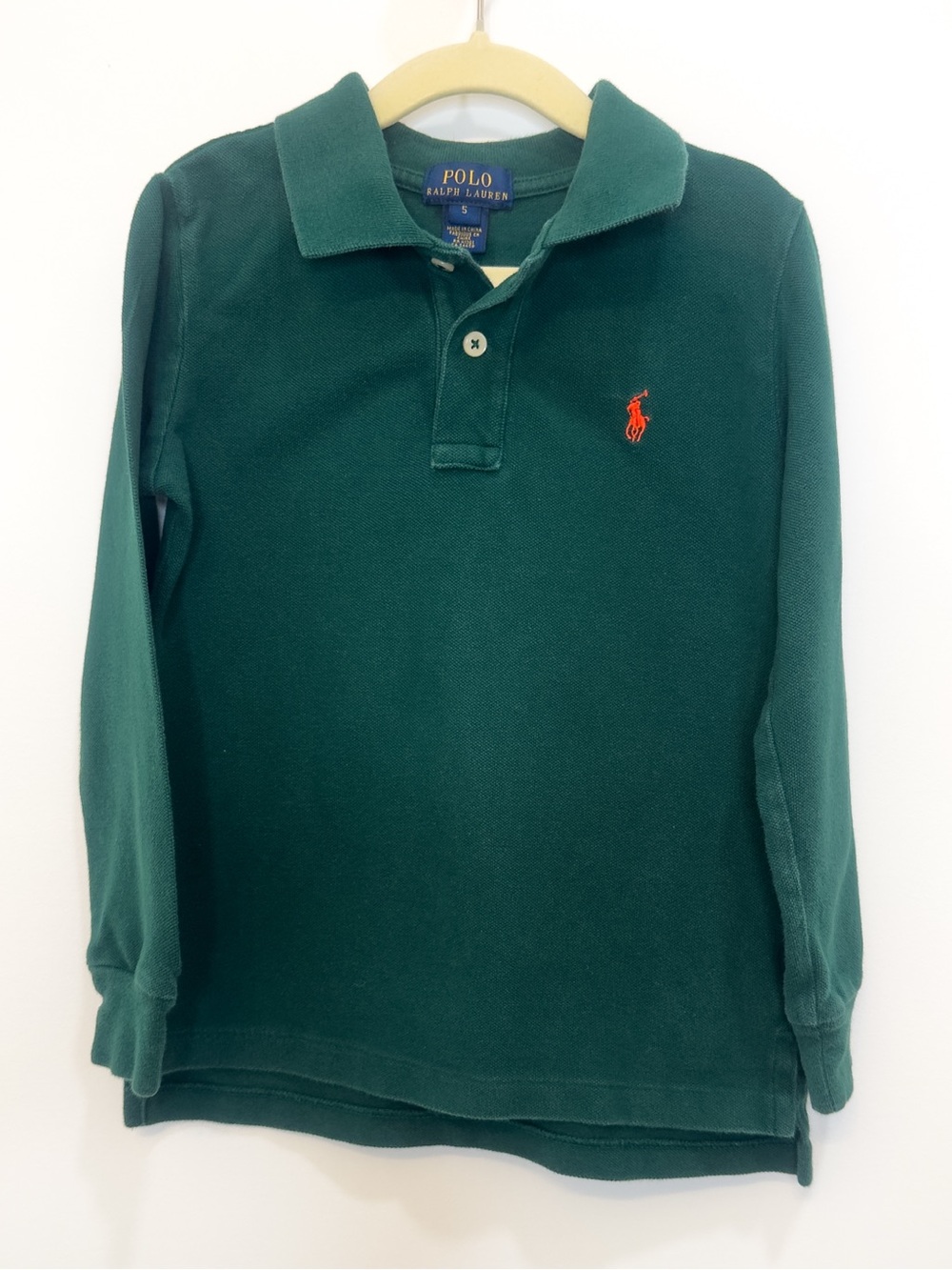 Polo Ralph Lauren 100% Cotton Long Sleeve Polo Shirt Size 5 Forest Green